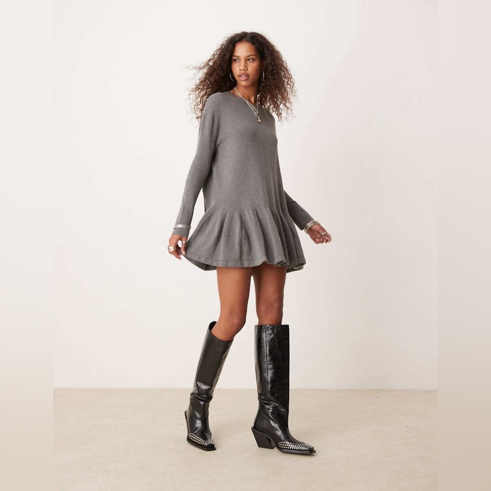 NWT S L Free People Time On My Side Mini Dress in Dark Grey